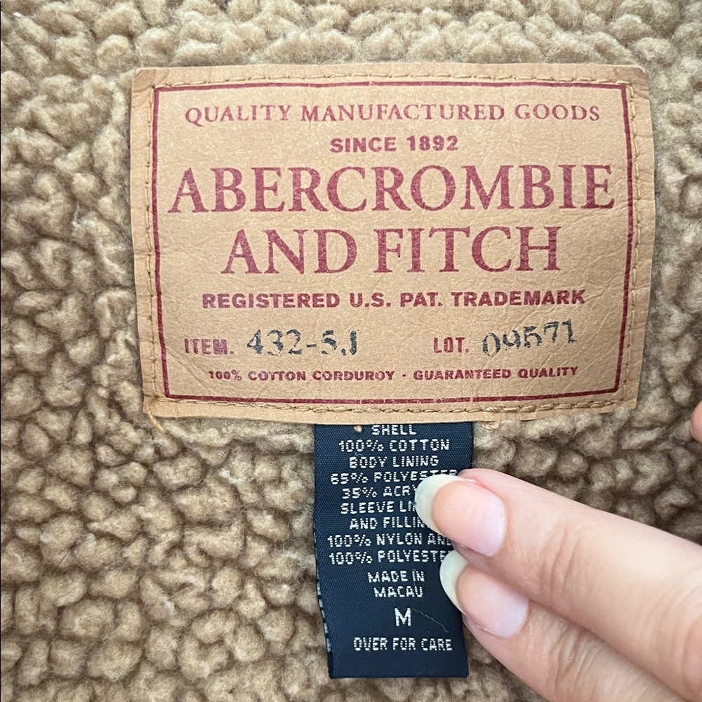 Vintage Abercrombie & Fitch Tan Brown Corduroy Trucker Jacket Sherpa Lined Coat - Picture 9 of 15